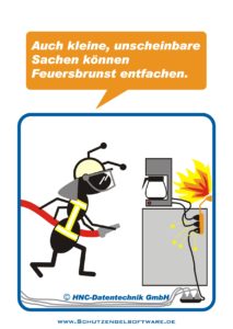 HNC-Datentechnik | Ameisen-Comics zum Arbeitsschutz | Motiv Feuersbrunst