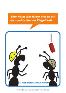 HNC-Datentechnik | Ameisen-Comics zum Arbeitsschutz | Motiv Alter Helm