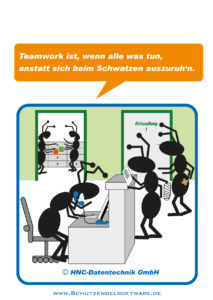 HNC-Datentechnik | Ameisen-Comics zum Arbeitsschutz | Motiv Teamwork-Arztpraxis
