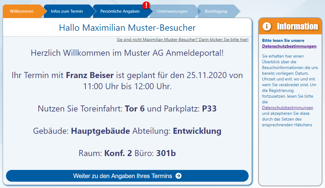 AUDITOR online Besucherportal (V2.0.44.14) - 4 - Willkommenstext