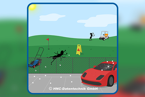 HNC-Datentechnik | Ameisen-Comics zum Arbeitsschutz | Motiv Golfplatz